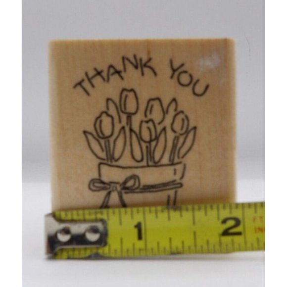 Stamp Wooden Thank You Pot of Tulips Stampin' Up! ©1996 2 1/4" x 2" - Picture 2 of 4